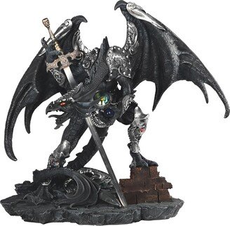 21W Black Dragon with Sword Statue Fantasy Decoration Figurine Home Decor Perfect Gift for House Warming, Holidays and Birthdays