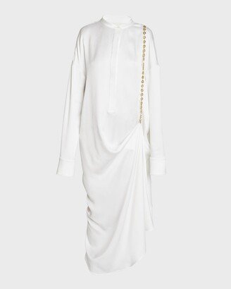 Silk Long Shirtdress with Chain Drape Detail