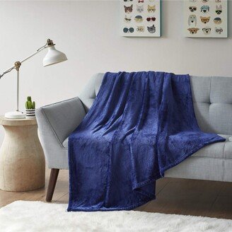 Gracie Mills Oversized Solid Microlight Chevron Plush Brushed Throw Blanket, Navy - Full/Queen