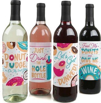 Big Dot Of Happiness Donut Worry, Let's Party - Doughnut Party Decor Wine Bottle Label Stickers 4 Ct