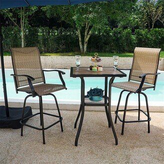 TONWIN 3 Pcs Outdoor Patio High Bar Set, Wood-Like Bar Table & Swivel Chair