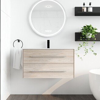 Jims Maison 36 Inch Plywood Wall-Mounted Bathroom Vanity Set in White Oak with Integrated Resin Sink