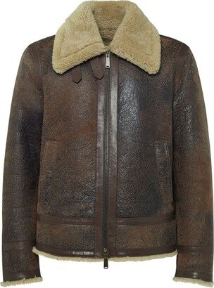 Shearling leather zip jacket