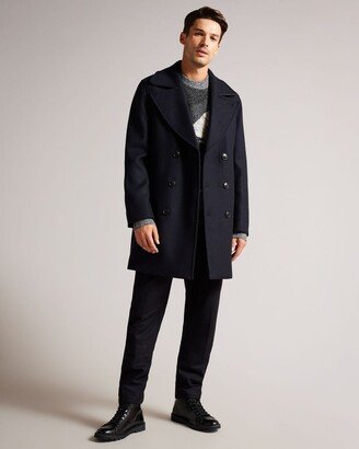 Peacoat With Faux Leather Trim in Navy