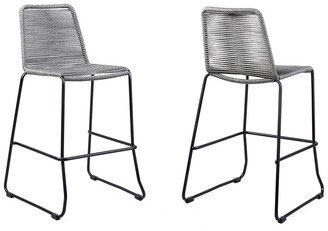Shasta Set Of 2 Outdoor Metal & Rope Stackable Barstools