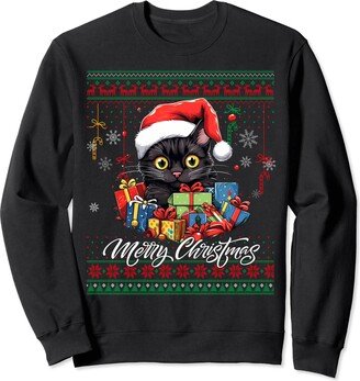 Family Christmas 2023 Pajamas For Men Women Kids Family Christmas 2023 Sweater Ugly Black Cat Xmas Tree Light Sweatshirt