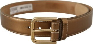 Bronze Calf Leather Gold Logo Waist Buckle Women's Belt