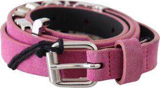 Pink Silver Chrome Metal Buckle Waist Women's Belt