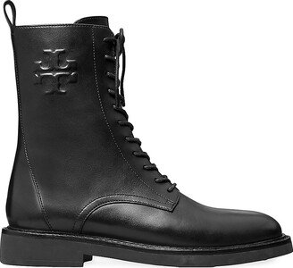 Logo Embossed Lace-Up Combat Boots-AB