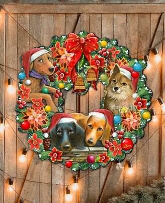 Christmas Friends Puppy Wreath Holiday Outdoor Decor Large Ornament