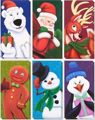 Best Paper Greetings 36-Pack Merry Christmas Greeting Cards - Xmas Money and Gift Card Holder Cards in 6 Character Designs - Assorted with Envelopes Included, 3.6x7.25