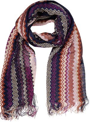 Chevron Knitted Fringed-Edge Scarf