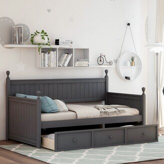 EYIW Wood Daybed with Three Drawers ,Twin Size Daybed for a Kids Room, Guest Room, Bedroom, Apartment and Hotel ,No Box Spring Needed