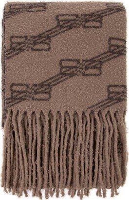 Allover Logo Printed Fringed Scarf