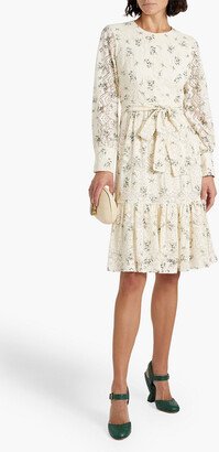 Mikael Aghal Gathered floral-print lace dress