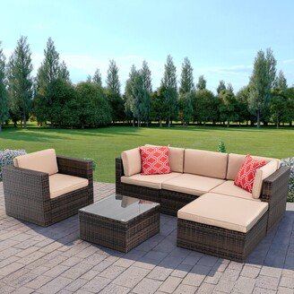 RASOO 6-Piece Outdoor Patio Furniture Set with Rattan Wicker Sectional Sofa