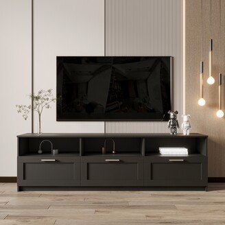 Simplie Fun Black modern minimalist Tv cabinet 80 inch Tv stand, open locker Living Room Bedroom