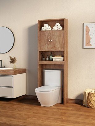 Over the Toilet Storage Rack with 2 Open Shelves and Doors, Bathroom Space Saver, Natural