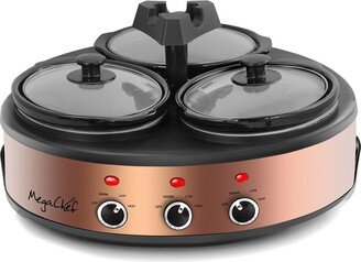 Megachef Round Triple 1.5Qt Slow Cooker & Buffet Server