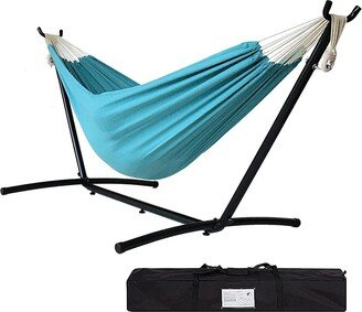 WAYTRIM Double Cotton Hammock with Heavy Duty Steel Stand