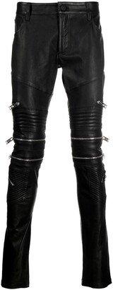 Zippered Leather Biker Trousers