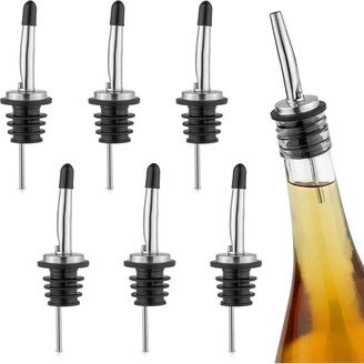 Stainless Steel Liquor Bottle Pourers with Rubber Dust Caps - 6 Pack