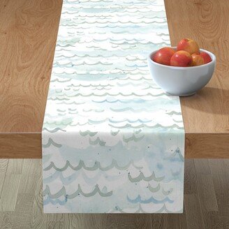 Table Runners: Watercolor Waves - Neutral Table Runner, 108X16, Blue