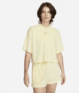 Women's Sportswear Mock-Neck Short-Sleeve Terry Top in Yellow