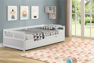 WELLFOR Modern Wood Extendable Twin to King Size Daybed With 2 Drawers,White