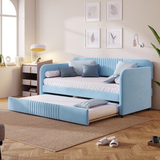 HOMEBAY Upholstered Daybed Sofa Bed With Trundle Bed and Wood Slat