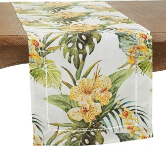 Saro Lifestyle Hemstitch Table Runner with Tropical Flower Design, 72