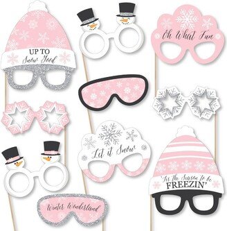 Big Dot of Happiness Pink Winter Wonderland Glasses & Headpieces - Paper Cardstock Snowflake Birthday Party Baby Shower Photo Booth Props Kit - 10 Ct