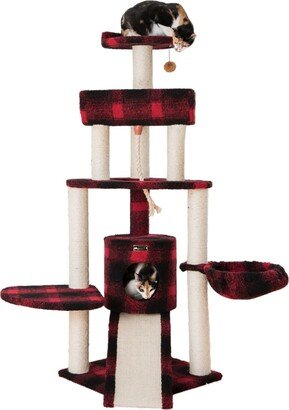 Real Wood Cat Tree, 4 Levels With Rope, Ramp, Perch, & Condo