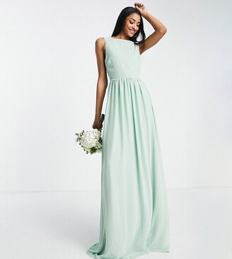 TFNC Tall Bridesmaid chiffon maxi dress with deep cowl back in fresh sage