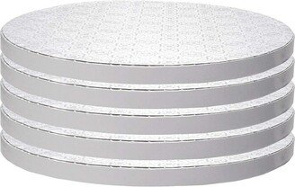 O'Creme Cake Board, White Round Cake Circles with Gorgeous Design, Pack of 5 Disposable Cake Drums