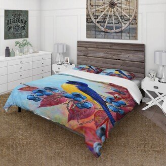 Designart 'Bright Bird Bullfinch Sitting On A Branch I' Traditional Duvet Cover Set