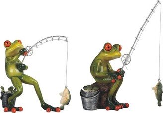 Q-Max 2-Piece Fishing Frog 6H Statue Funny Animal Decoration Figurine Set