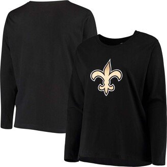 Women's Plus Size Black New Orleans Saints Primary Logo Long Sleeve T-shirt