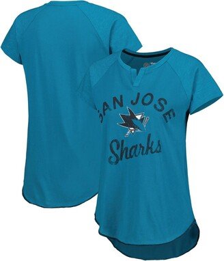 Women's Starter Teal San Jose Sharks Grand Slam Raglan Notch Neck T-shirt