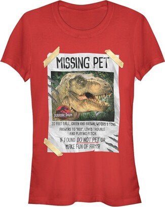 Juniors Womens Jurassic Park T. Rex Missing Pet T-Shirt - Red - Medium