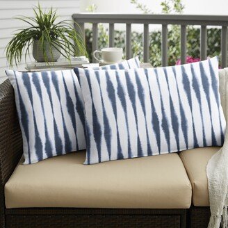 Humble + Haute Blue and White Ikat Stripe Indoor/Outdoor Knife Edge Lumbar Pillows