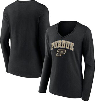 Women's Branded Black Purdue Boilermakers Evergreen Campus Long Sleeve V-Neck T-shirt