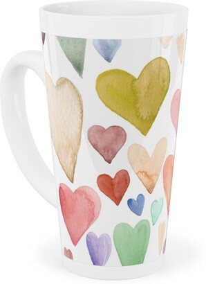 Mugs: Earth Tone Hearts - Multi Muted Tall Latte Mug, 17Oz, Multicolor