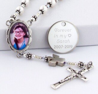 Angel Car Rosary, Memorial Auto Photo Rosary Beads, Engraved One Decade Guardian Personalized Psarahwabc