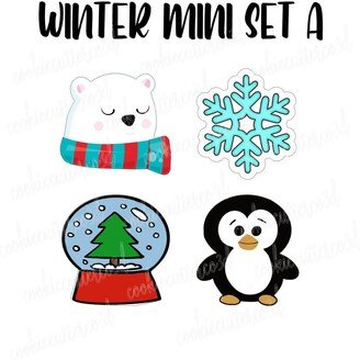 Penguin, Snow Globe, Snowflake & Polar Bear Mini Set-Christmas - Cookie Cutter, Fondant Clay Cutter