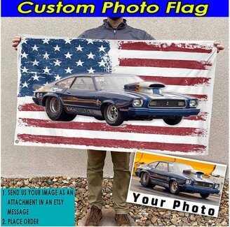 Pro Stock Drag Racing Car Personalized American House Flag, Super Car, Gas Gift For Guys, Muscle Racing, Flag