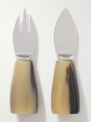 Horn and Stainless Steel Set of Two Cheese Knives