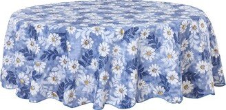 70 Dia Round Vinyl Water Oil Resistant Printed Tablecloths Blue Daisy - PiccoCasa