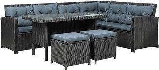 6-Piece Patio Furniture Set Outdoor Sectional Sofa with Glass Table,Ottomans