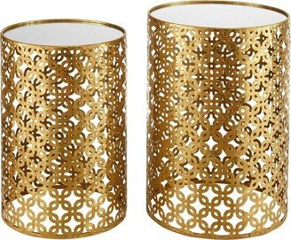 Set of 2 Round Nested Tables with Mirror Top Gold